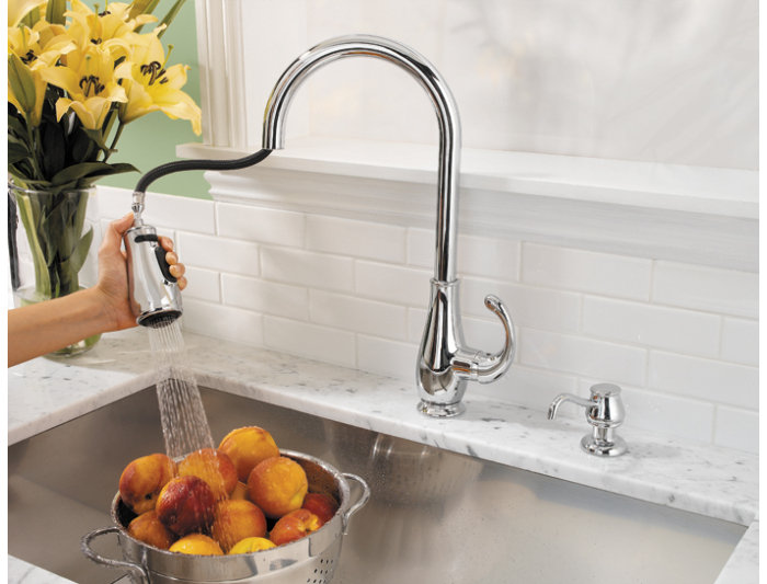 Pfister Treviso Single Handle Kitchen Faucet with Side Spray and Soap